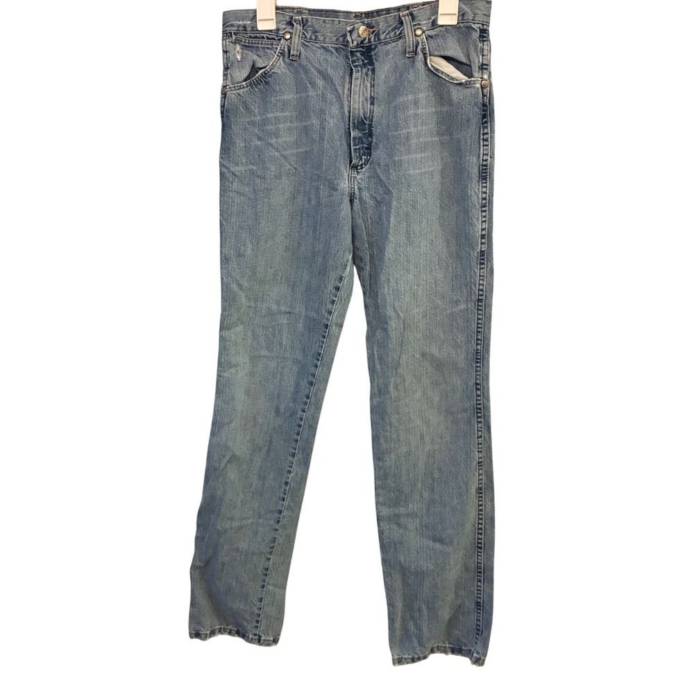 Wrangler Jeans Men 32x34 Light Blue Slim Fit Cowboy Cut Western w/‎ black logo